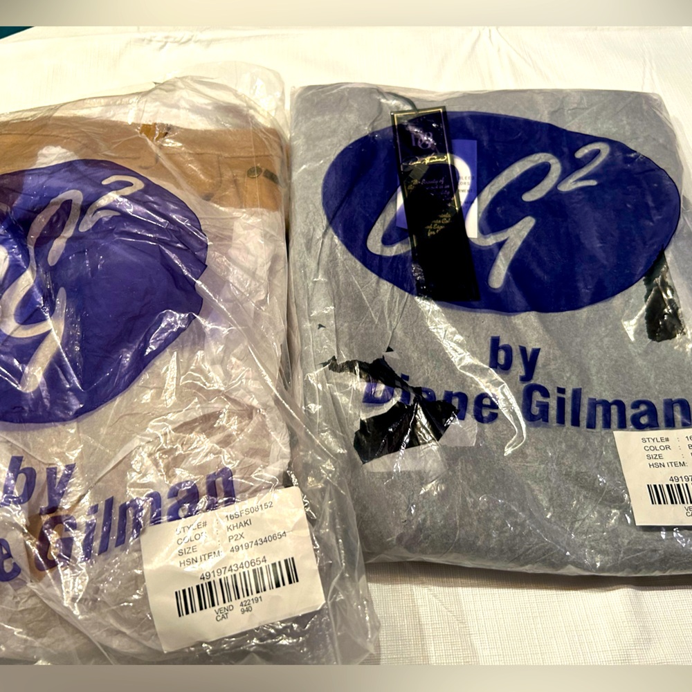 Two pairs of Diane Gilman DG jeans, size 2x khaki and blue jean colors